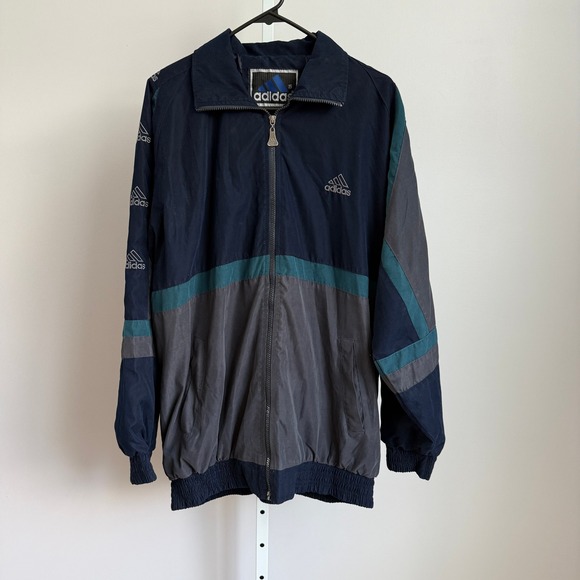 adidas Other - Vintage Adidas Windbreaker Jacket Navy Blue Grey Logo Track Sportswear sz 2XL
